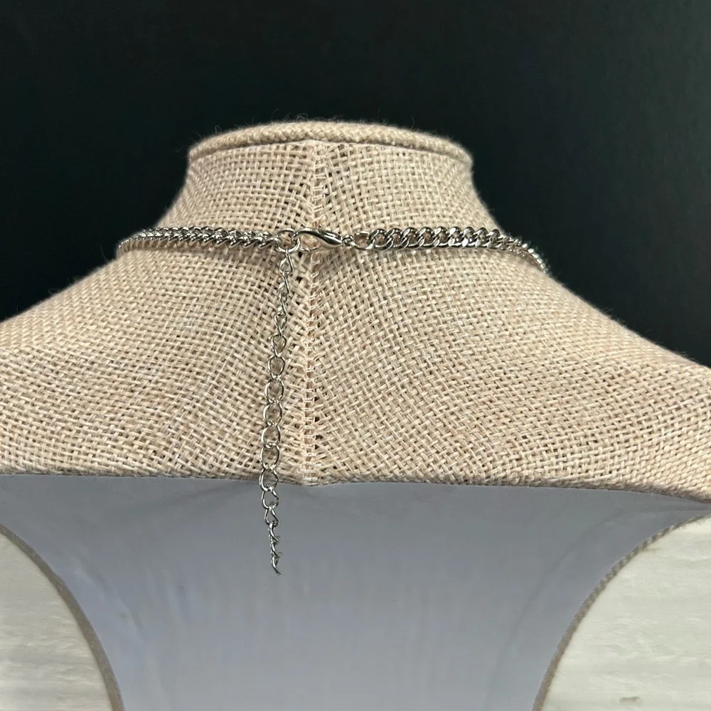 NWOT| Statement Crystal Drop Necklace | Silver Tone - Picture 2 of 3